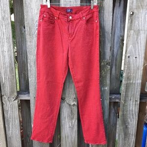 NYDJ Size 8 Red Snake skin print Cotton Skinny